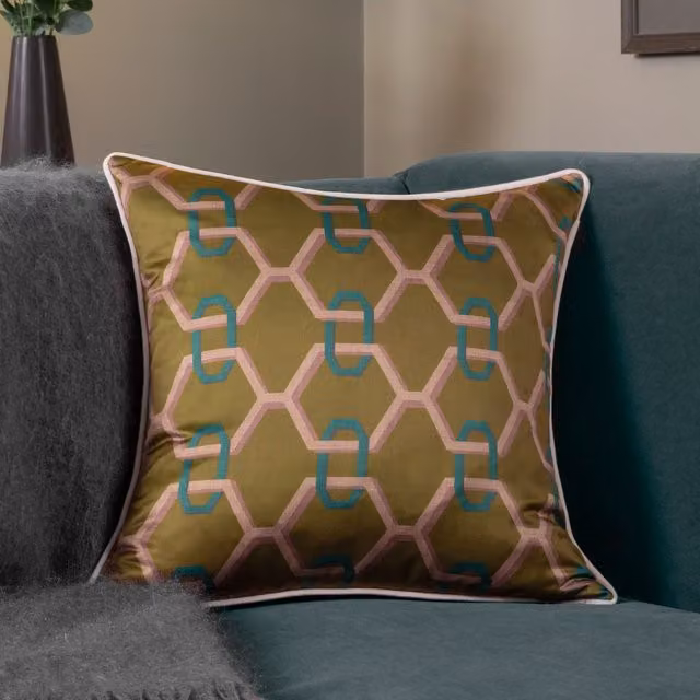 Paoletti Carnaby Chain Geometric Satin Cushion in Bronze, W/D/H: 45 x 45 x 45 cm – 3