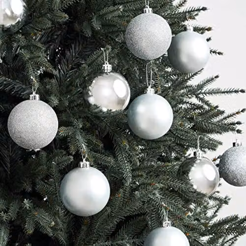 Shatchi 9-Piece Silver Shatterproof Plastic Christmas Bauble Hanging Decorations, 50mm Round Ornaments – 3
