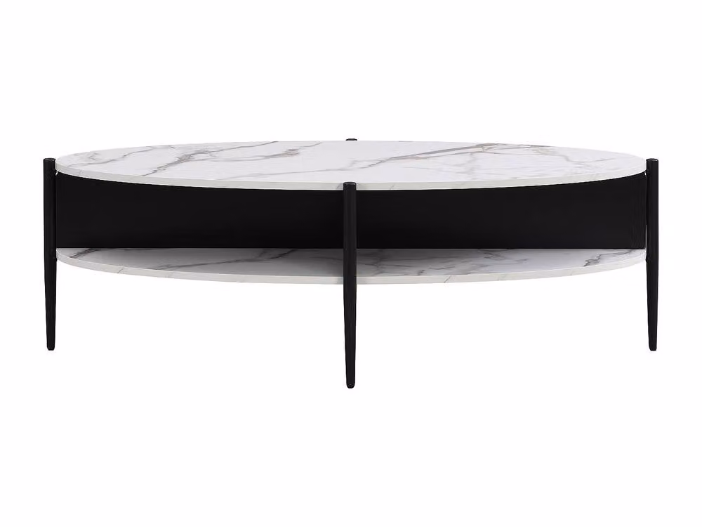 Vente-unique Oval Coffee Table with 4 Niches in White and Black MDF and Metal – 2