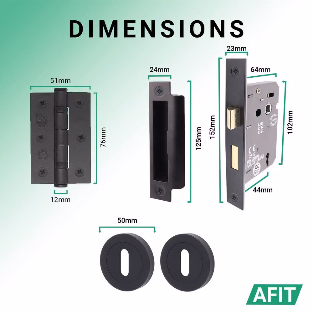 AFIT Matt Black Aluminium Door Handle, Key Lock and Hinge Set, Size: 150 x 150 mm – 4