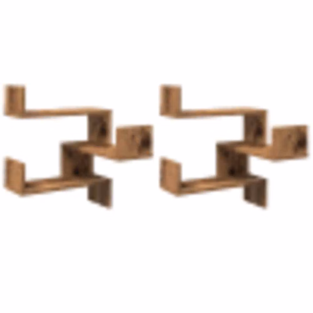 Berkfield Home Wall Mounted Corner Shelves, 2 Piece Set in Brown Old Wood, W/D/H: 40 x 40 x 49.5 cm – 3