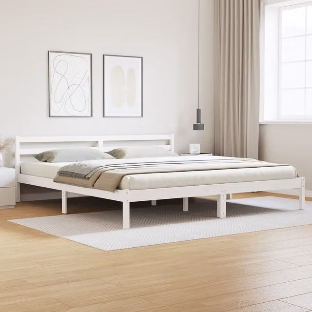 Berkfield Home Solid Wood Pine Bed Frame with Headboard in White W/D/H: 180 x 210 x 69.5 cm – 1