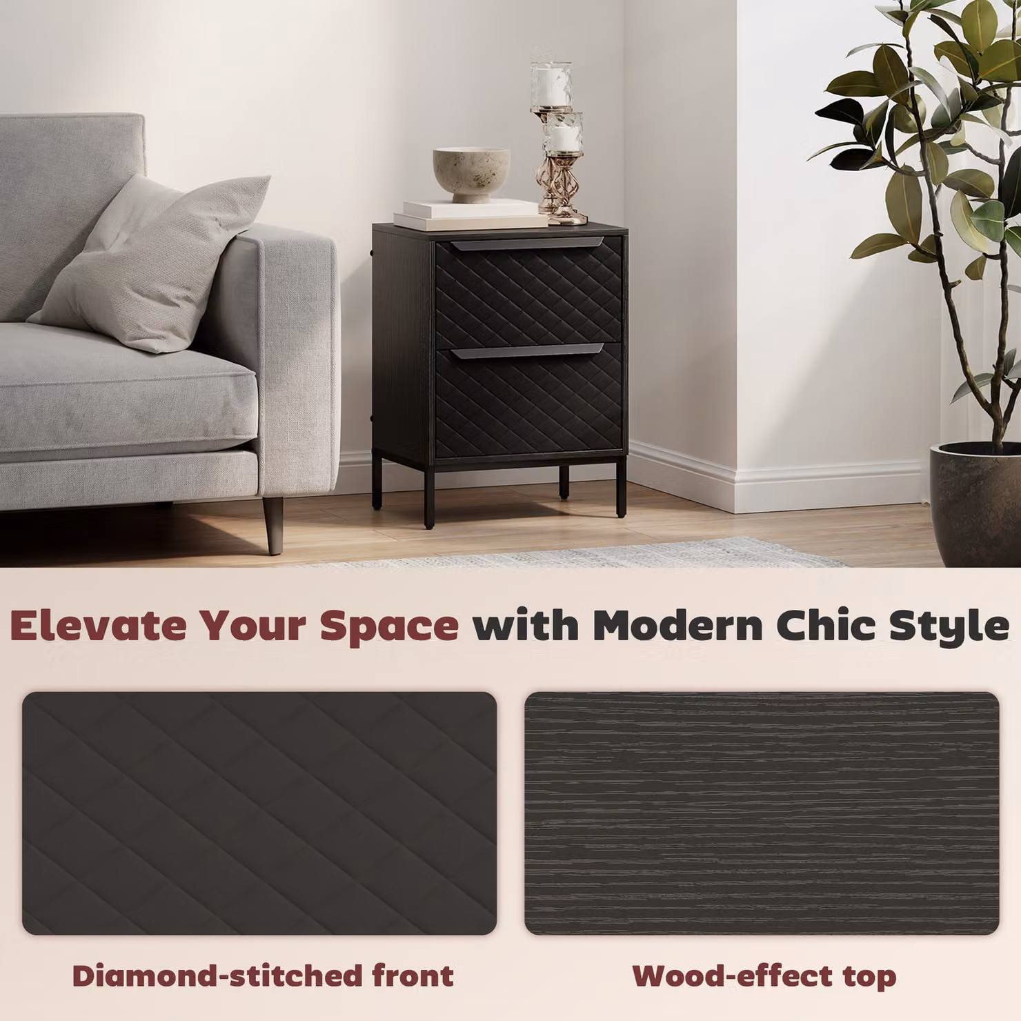 HOMCOM Black Modern Chest of Drawers with 2 Fabric Drawers and Aluminium Handles – 5