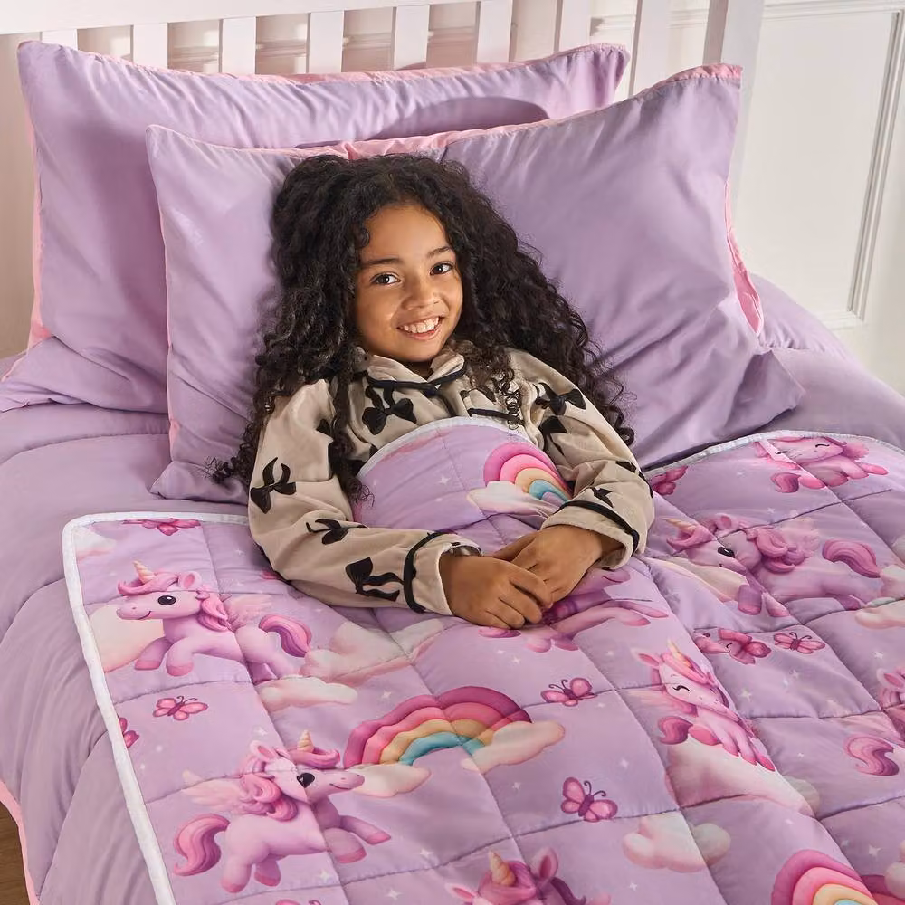 OHS Kids Unicorn 3kg Weighted Blanket Sensory Sleep Therapy Quilted Throw in Purple – 2