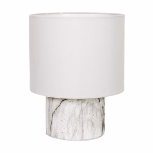 ValueLights Melanie White Marble Effect Table Lamp with White Fabric Cylinder Shade – 1