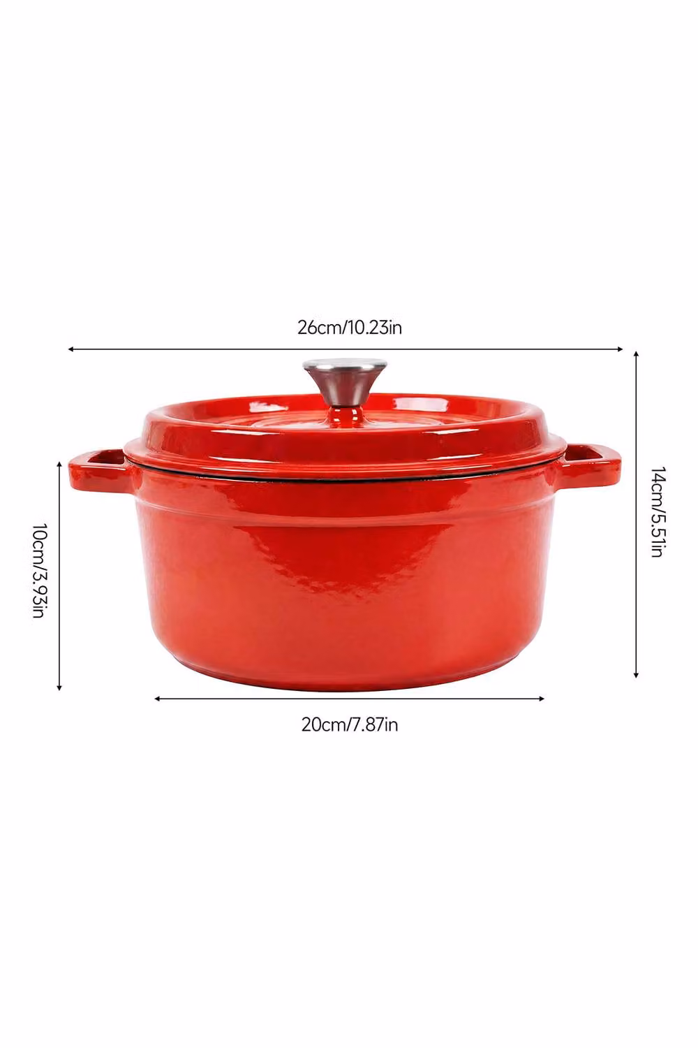 Living and Home Enamelled Cast Iron Dutch Oven Casserole Pot with Glass Lid, Red – 3