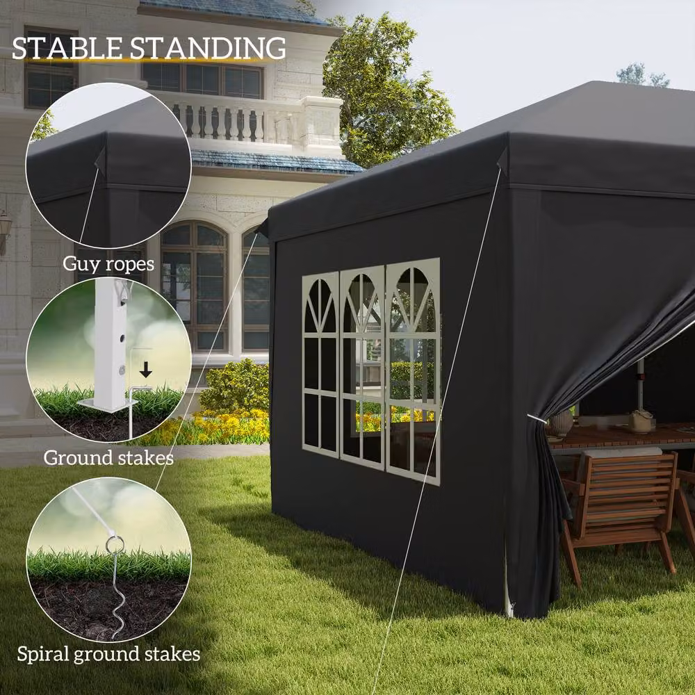 Outsunny Black Pop-Up Gazebo with Windows and Steel Frame, W: 585 cm, D: 300 cm, H: 205 cm – 6