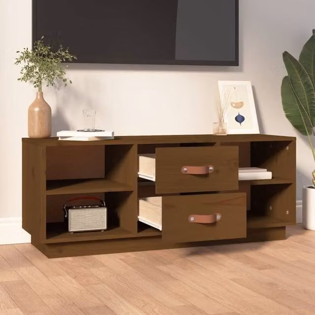 Berkfield Home Honey Brown Solid Wood Pine TV Cabinet W/D/H: 100 x 34 x 40 cm