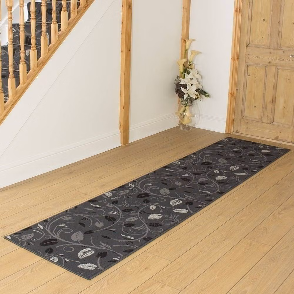 runrug Scroll Hallway Carpet Runner Rug in Grey, W: 60 cm, L: 360 cm – 4