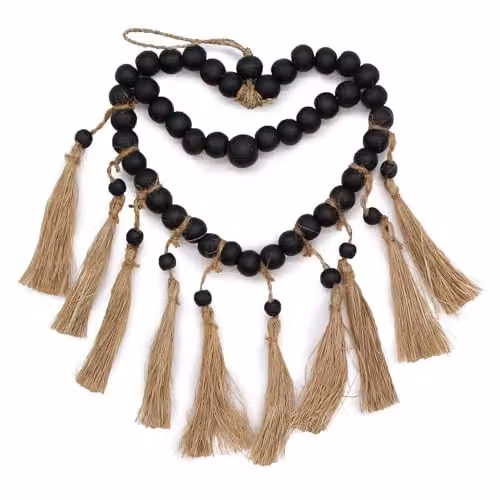Ancient Wisdom Boho Rattan Heart Hanging Mobile in Multicolour and Black, W/H: 27 x 20 cm – 1