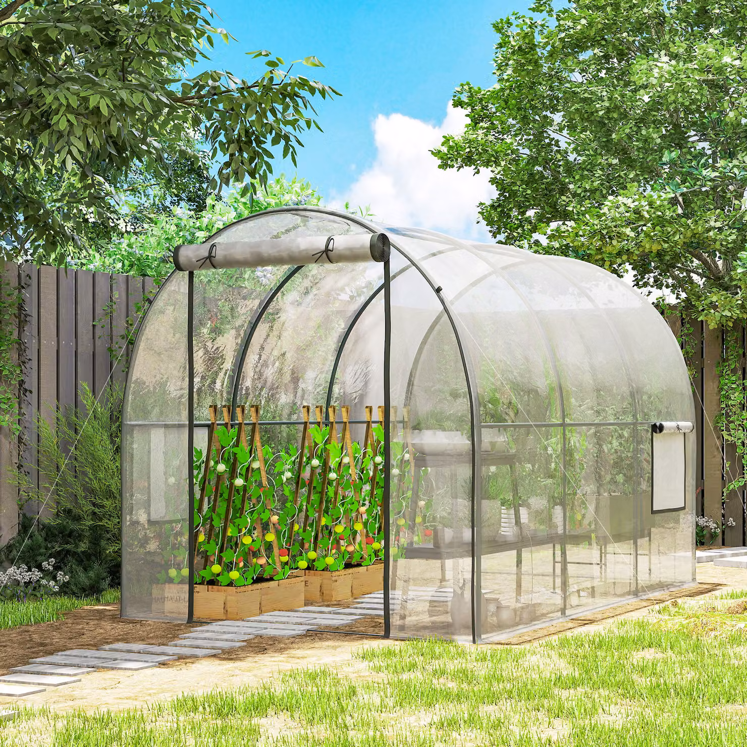Outsunny Walk-in Polytunnel Greenhouse Grow House with Steel Frame and Plastic Cover, Clear, W/D/H: 300 x 200 x 200 cm – 2