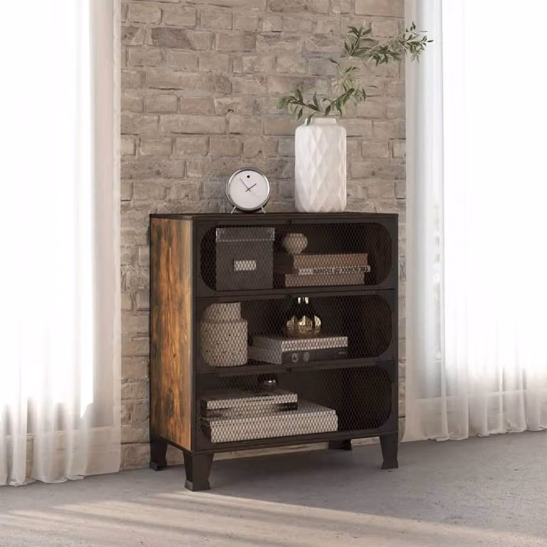 Berkfield Home Rustic Brown Storage Cabinet in Metal and MDF, W/D/H: 72 x 36 x 82 cm