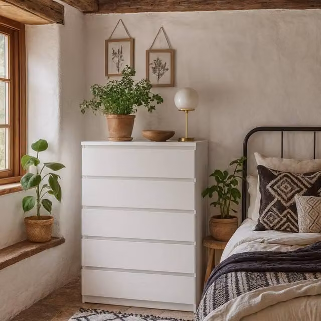 Wyld Haus Budapest 5 Drawer White Wooden Chest H x W x D: 111.3 x 50 x 50 cm – 1