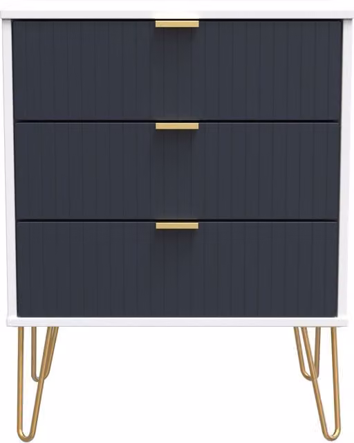 Ready Assembled 2 U Bexley 3 Drawer Chest in Dark Blue and Gold