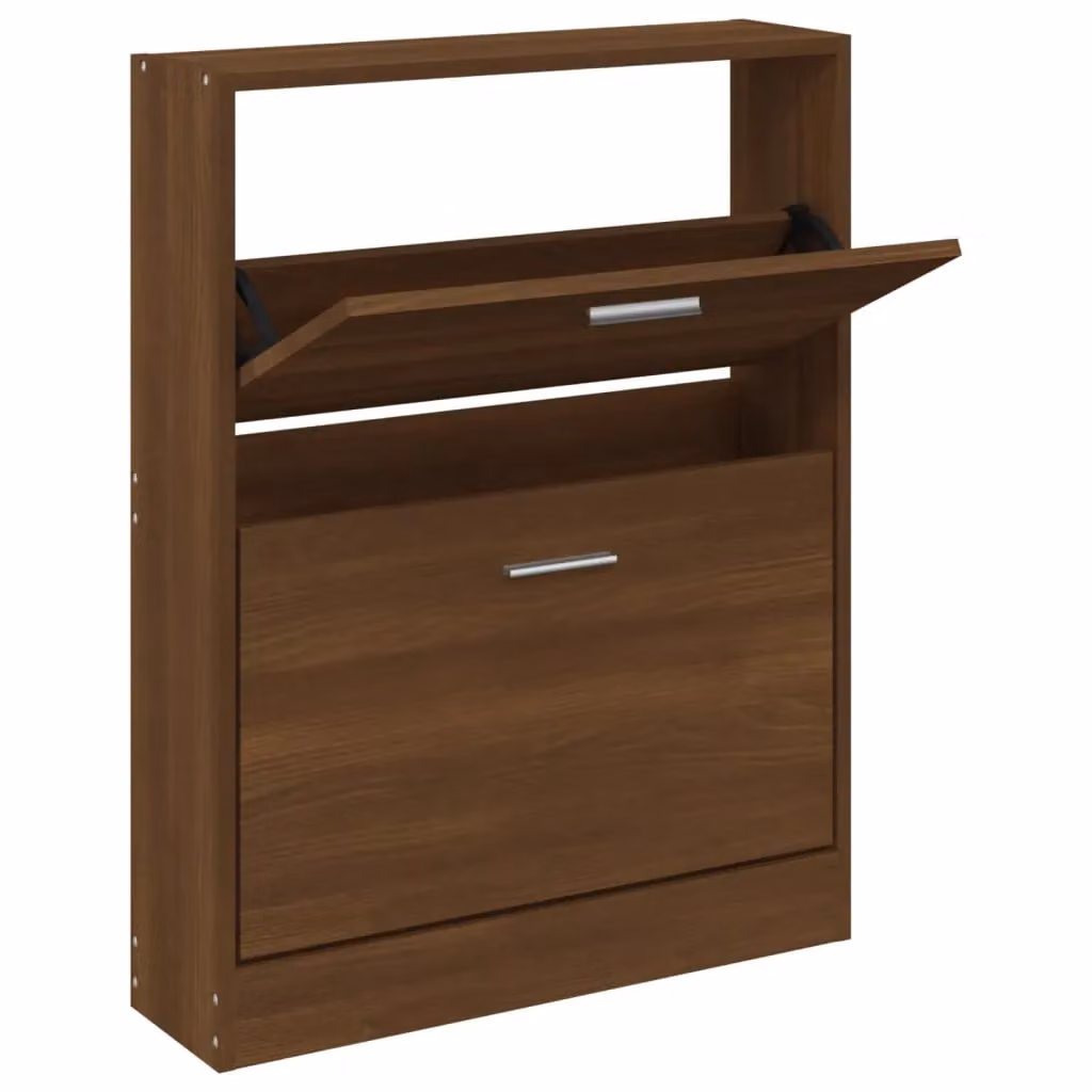 Berkfield Home Brown Oak Shoe Cabinet with Tilting Compartments, W/D/H: 59 x 17 x 81 cm – 2