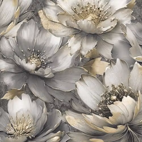 Muriva Aminah Floral Botanical Wallpaper in Anthracite and Gold