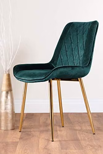 FurnitureboxUK Set of 2 Pesaro Green Velvet Dining Chairs with Gold Metal Legs – 3