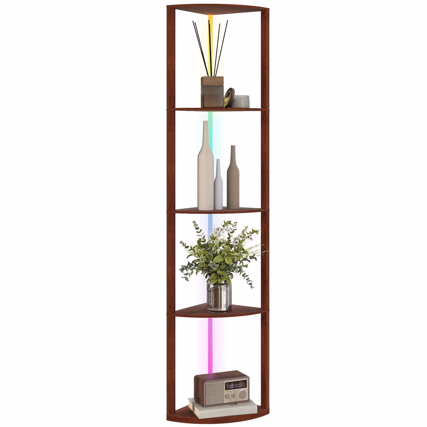 HOMCOM RGB Standing Lamp with 4-Tier Shelves, LED Floor Lamp with Remote Control, Brown, H 163 x W 42 x D 29.5 cm – 7