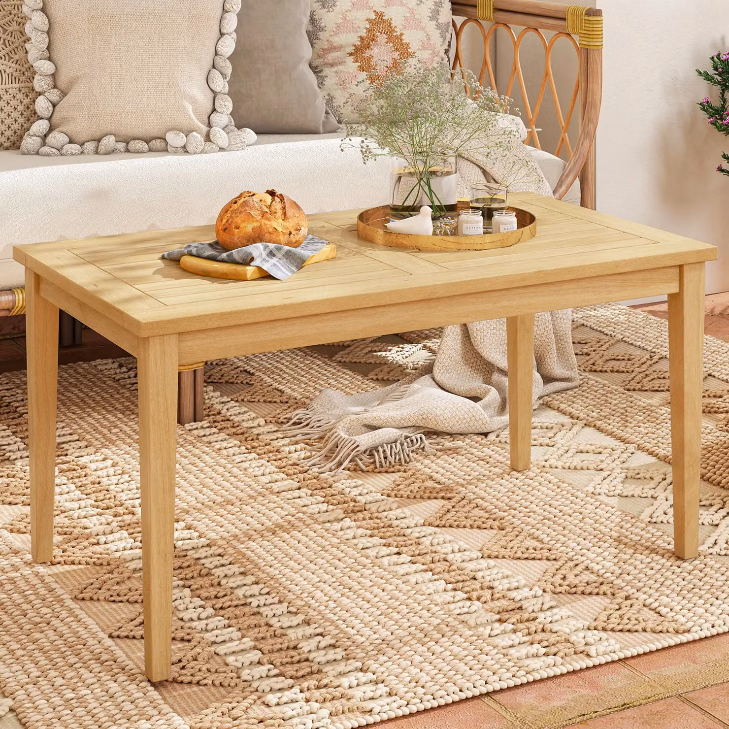 Gymax Outdoor Teak Wood Coffee Table in Light Khaki Beige – 2