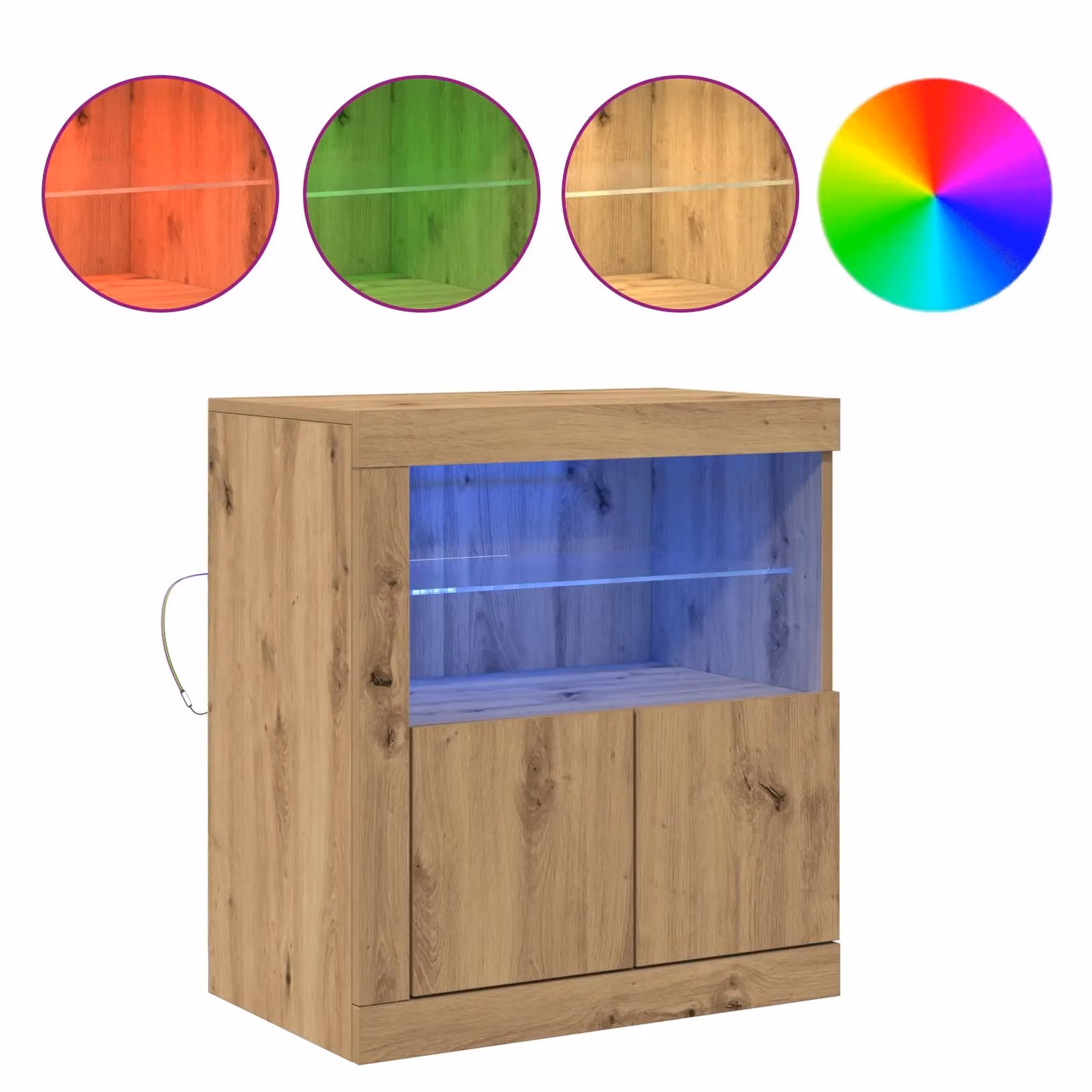 Berkfield Home Artisan Oak Sideboard with Integrated LED Lights in Brown, W/D/H: 60.5 x 37 x 67 cm – 3