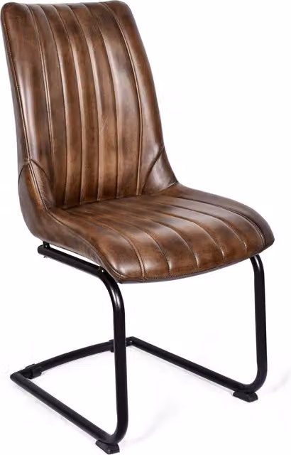 North Interiors Brown Leather Industrial Dining Chair with Cantilever Metal Base