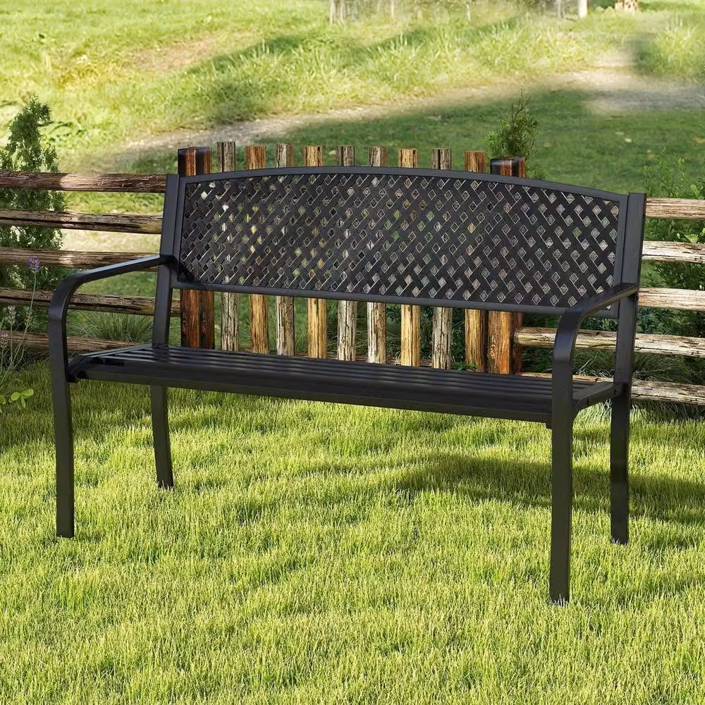 Kelvenix Modern Metal Garden Bench in Matt Black, Width: 127 cm – 3