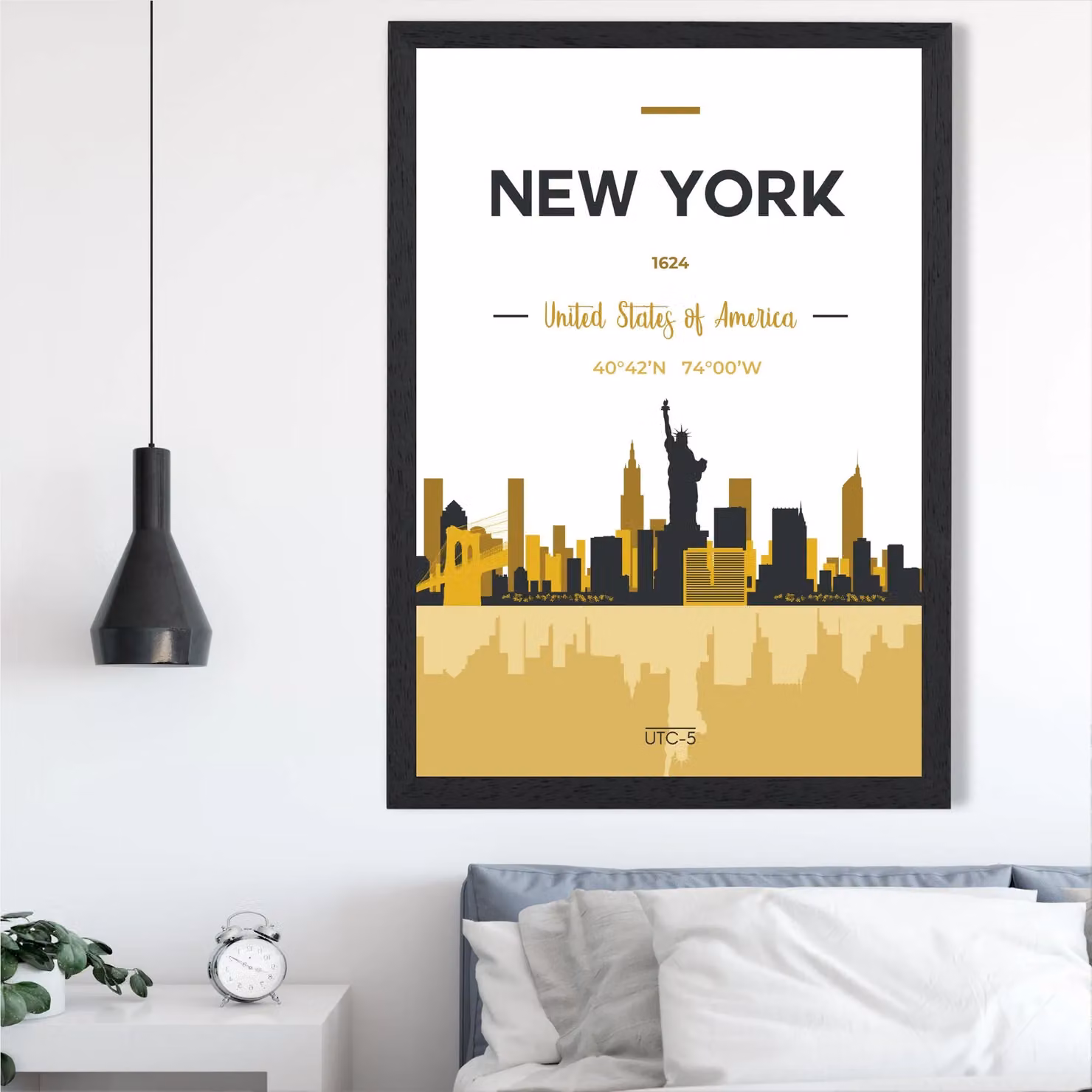 ARTZE New York City Skyline Framed Paper Poster Print in Yellow and Black – 2