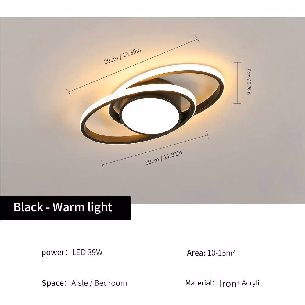 Goeco Modern Round LED Ceiling Light, 39W, 3000K Warm White, Black – 3