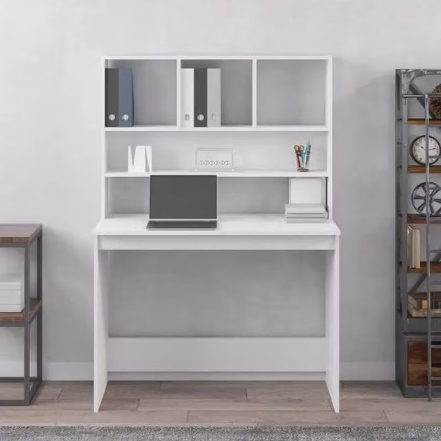 Berkfield Home White Writing Desk with Shelves, W/D/H: 102 x 45 x 148 cm