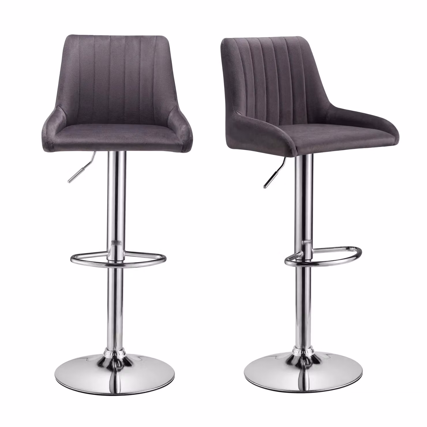 Spinningfield Set of 2 Grey Velvet Gas Lift Adjustable Height Bar Stools with Metal Frames – 2