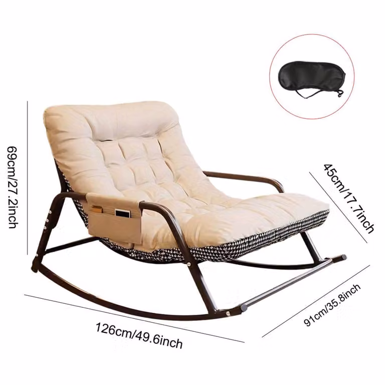 FORGEVIO Beige 2 Seater Nordic Fabric Rocking Lounge Chair