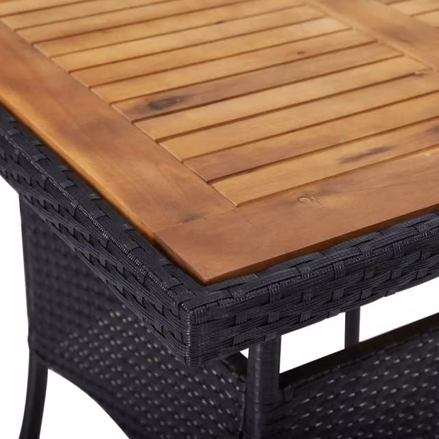 Berkfield Home Outdoor Dining Table in Black Poly Rattan and Brown Acacia Wood