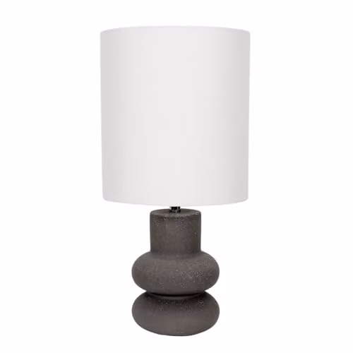 ValueLights Jude Black Stacked Abstract Ceramic Table Lamp with Grey Fabric Drum Shade