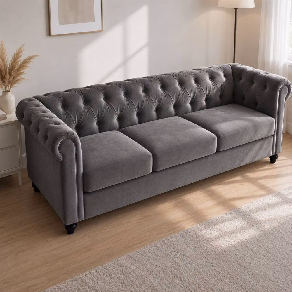 Sofaya Hampton 3 Seater Chesterfield Sofa in Grey Velvet – 2