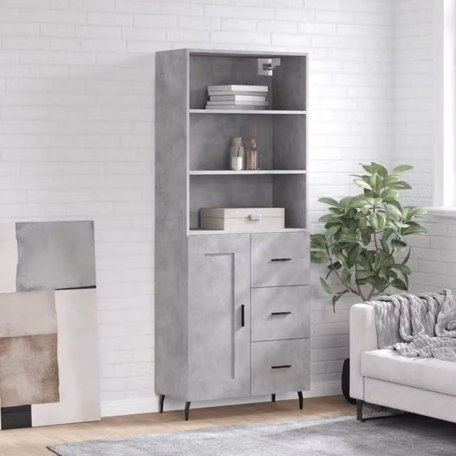Berkfield Home Highboard in Concrete Grey, W: 69.5 cm, D: 34 cm, H: 180 cm – 1