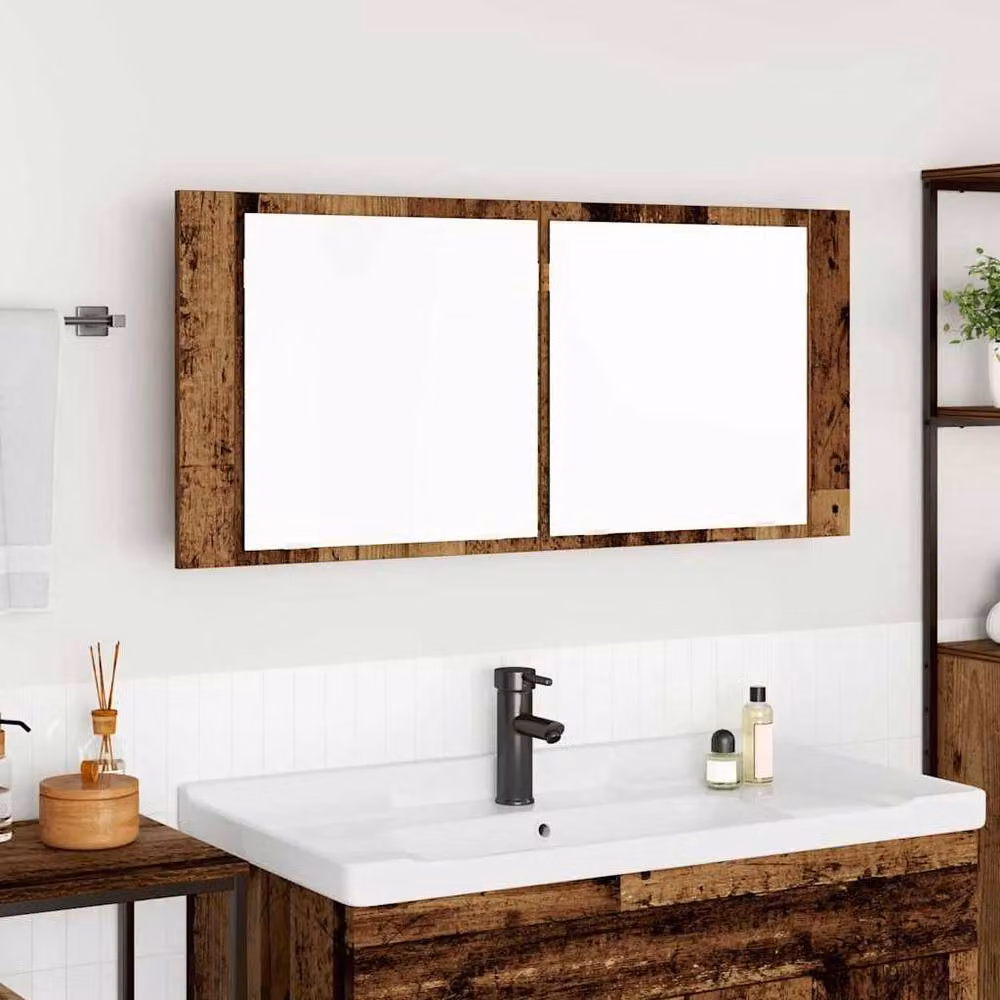 Berkfield Home LED Mirror Cabinet in Brown Old Wood, W/D/H: 100 x 12 x 45 cm – 2
