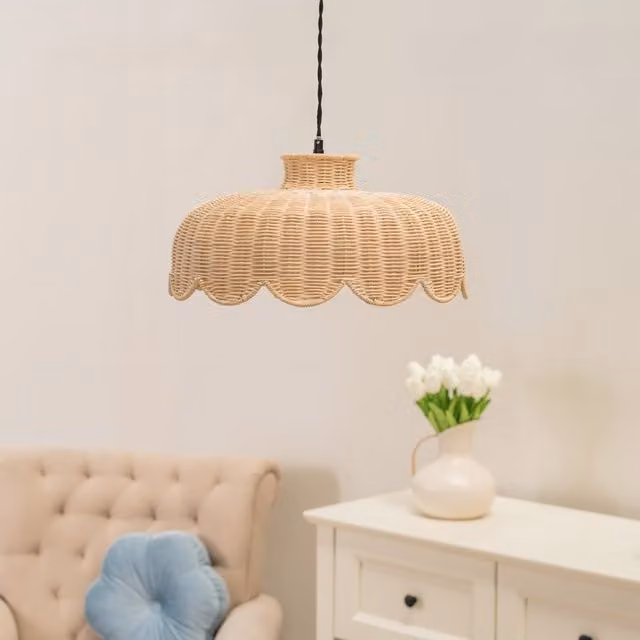ValueLights Nevaeh Rattan Wicker Scallop Ceiling Light Shade in Beige and Yellow