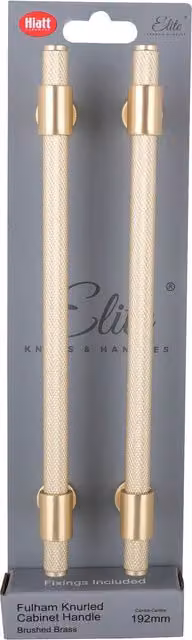 Pack of 2 Fulham Knurl T Bar Cabinet Handles in Brushed Brass, 19.2 cm