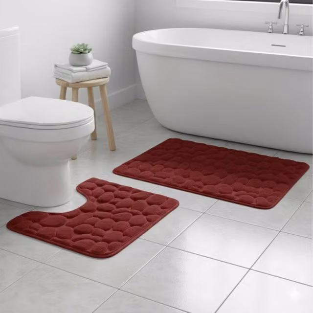 Snug City Pebble Design Memory Foam Bath Mat Set in Red, W: 80 cm x D: 50 cm – 1