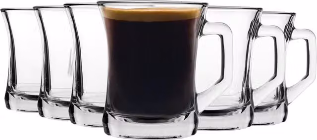LAV Zen+ Glass Coffee Mugs, 225ml, Transparent, Pack of 12