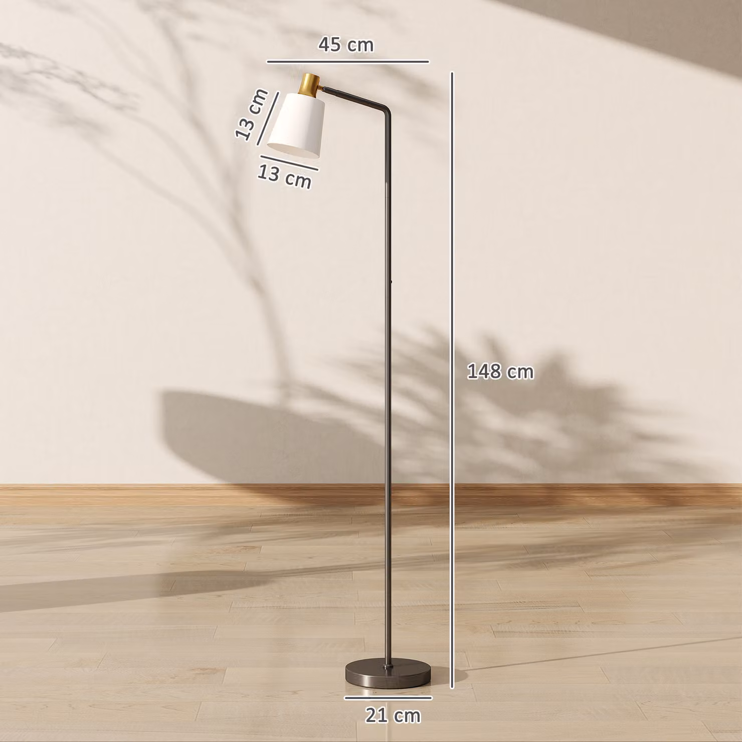 HOMCOM Modern Black LED Floor Lamp with 350 Degree Rotatable Head and Adjustable Colour Temperatures – 3
