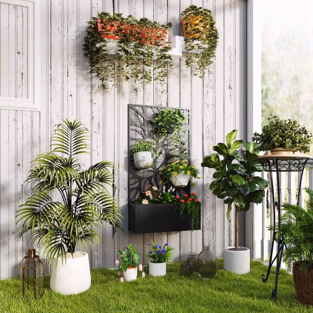 STILVORA Black Metal Raised Planter with Trellis, H 113 cm x W 58 cm x D 30 cm – 2