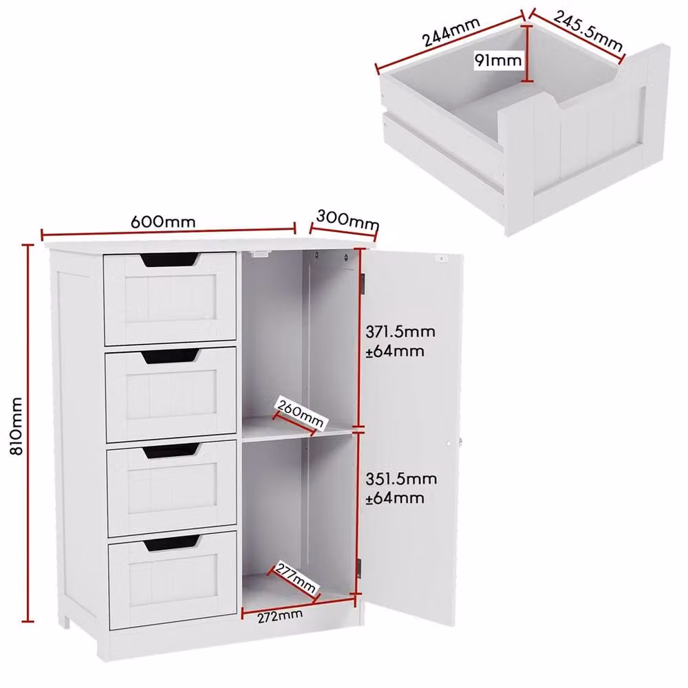 Kelvenix Modern White Bedroom Storage Cabinet with 4 Drawers and 1 Hinged Door – 2