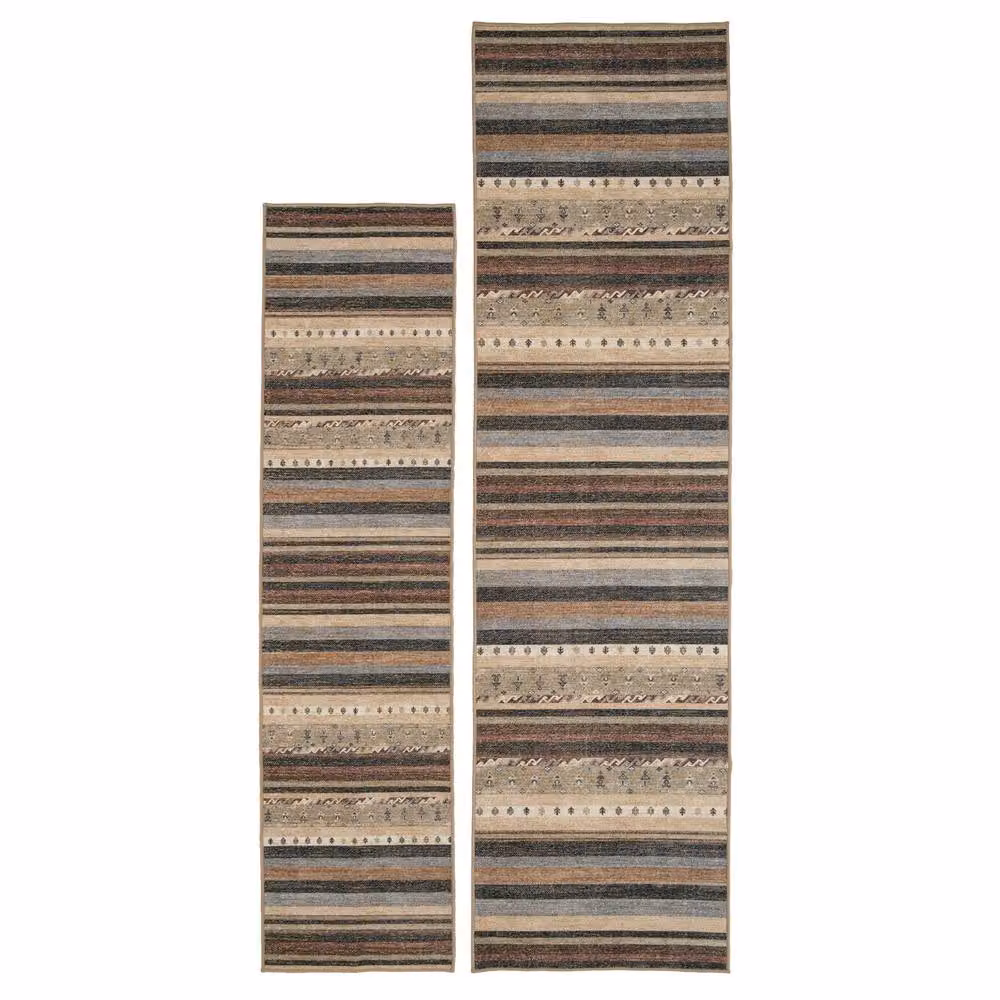 Kukoon Beige and Brown Striped Jute Distressed Woven Area Rug, W: 240 cm, D: 330 cm – 4