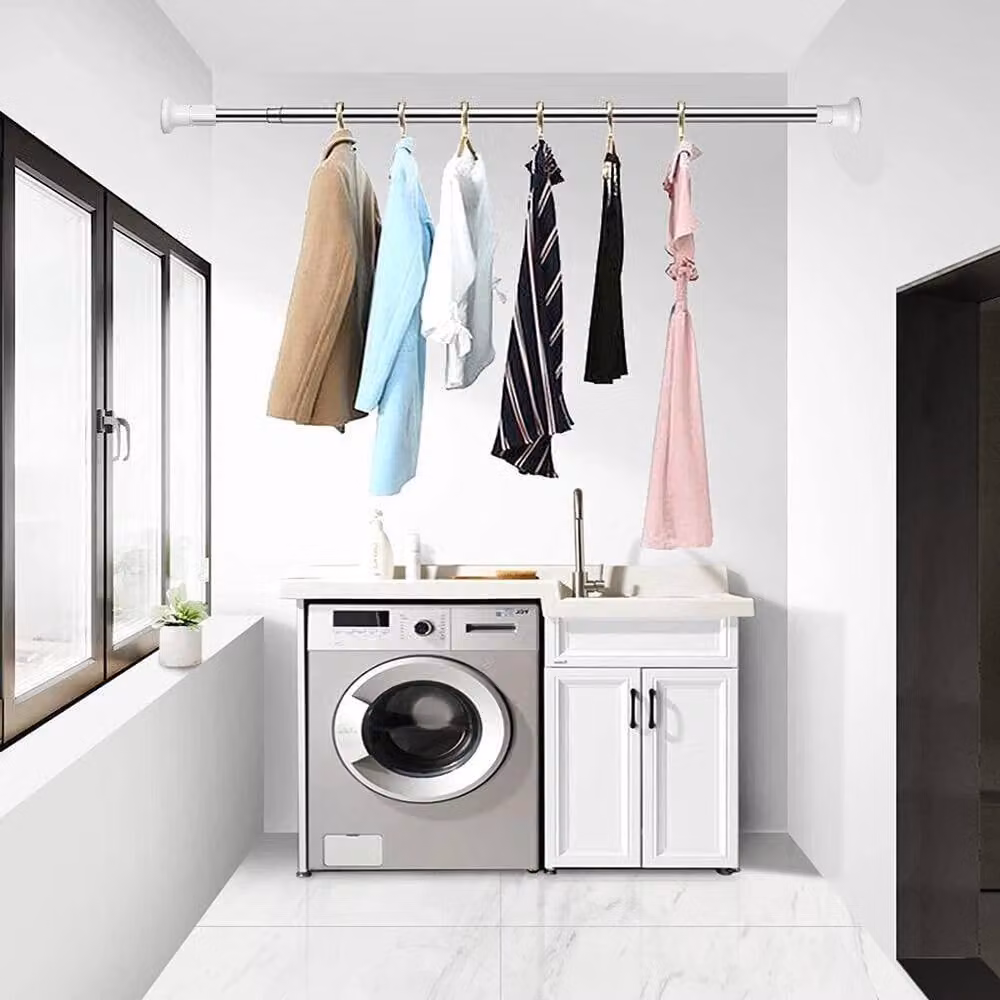 NESTLUNE Silver Telescopic Shower Curtain Pole and Extendable Wardrobe Rail – 2