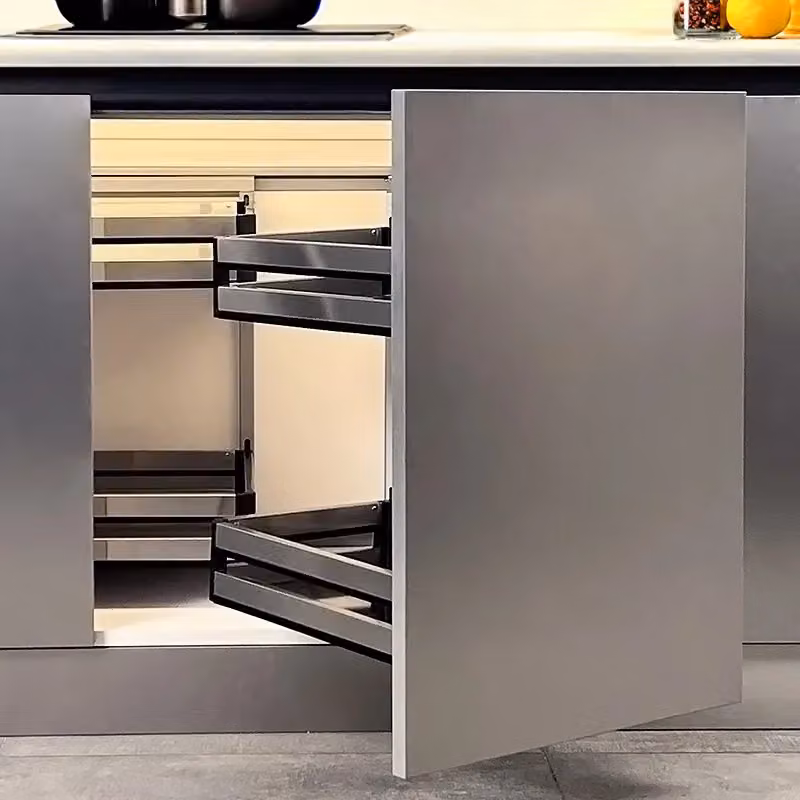 Living and Home Kitchen Corner Cabinet Storage Drawer with Silver Wire Basket and Soft Close Runners – 4