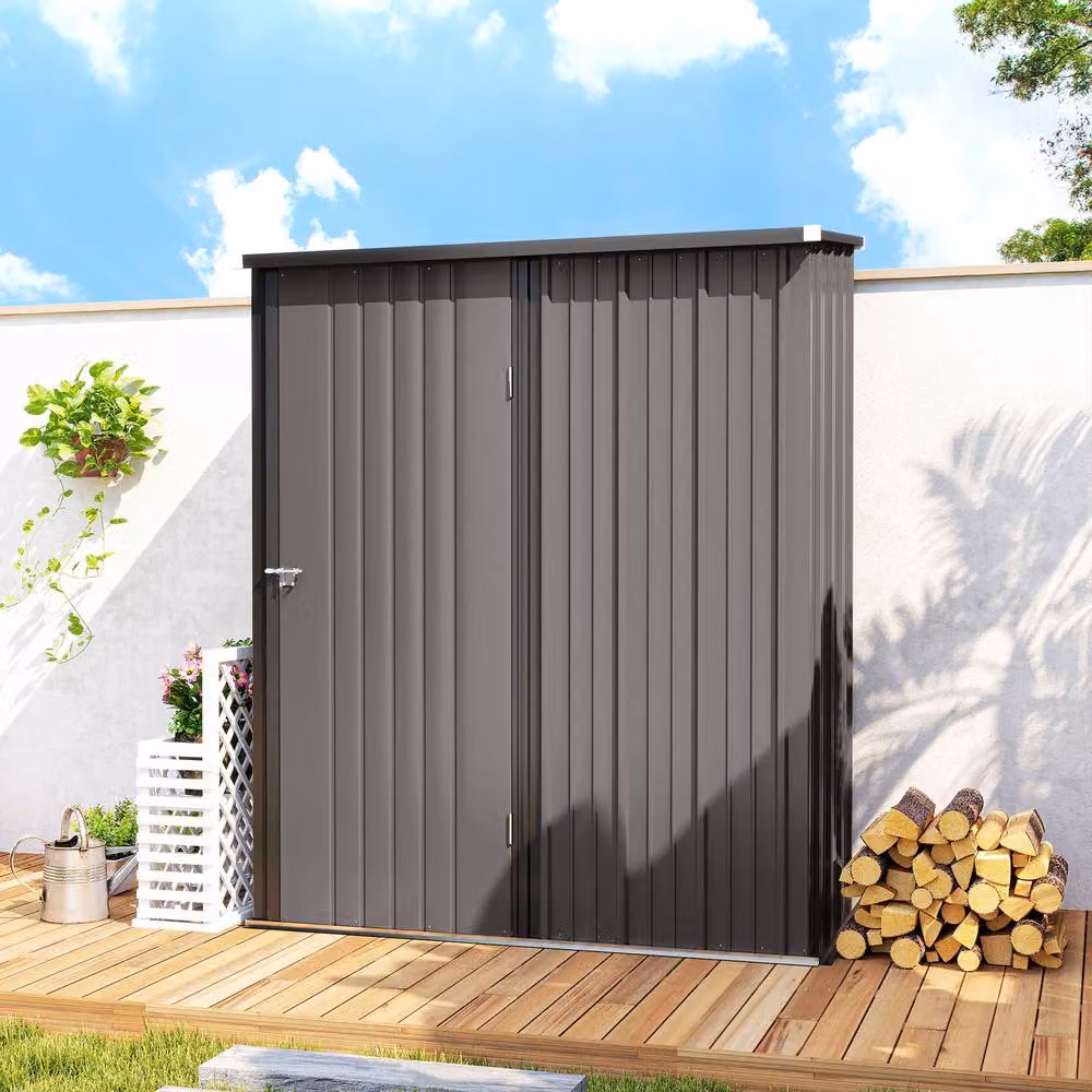 Rolipo Light Grey Corrugated Galvanised Steel Garden Shed with Single Door – 5