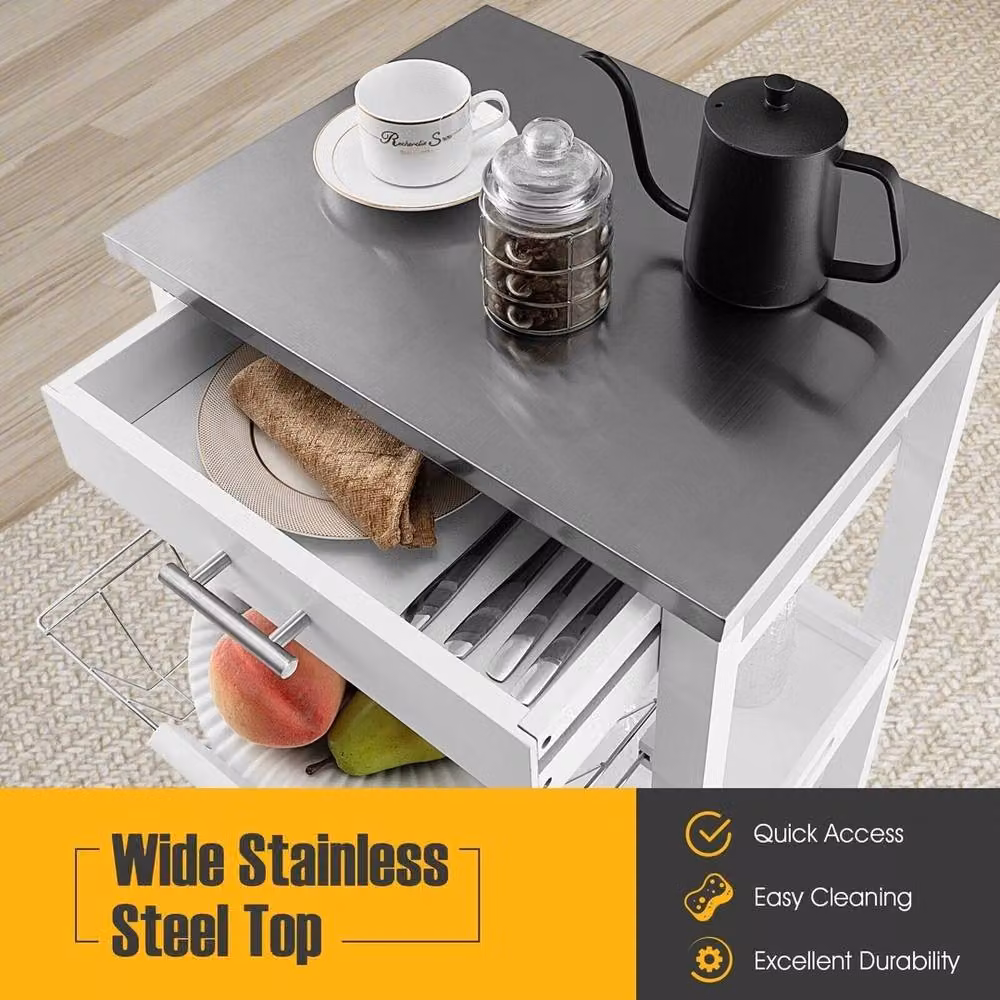 EONLION Modern Rolling Kitchen Storage Trolley Cart Cupboard in White – 3