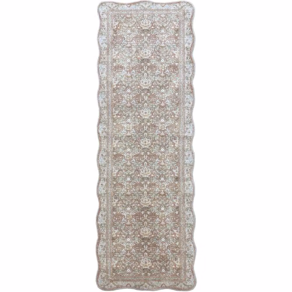 THE RUGS Summer Bloom Classical Collection Beige Floral Soft Pile Rug & Runner W/D/H: 60 x 180 cm – 2