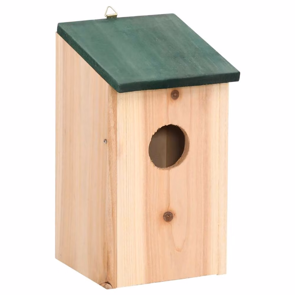 Berkfield Home Set of 4 Rustic Wooden Hanging Bird Houses in Beige, W/D/H: 12 x 12 x 22 cm – 2
